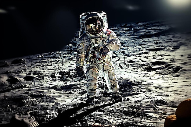 ein Astronaut auf dem Mond mit dem Mond im Hintergrund