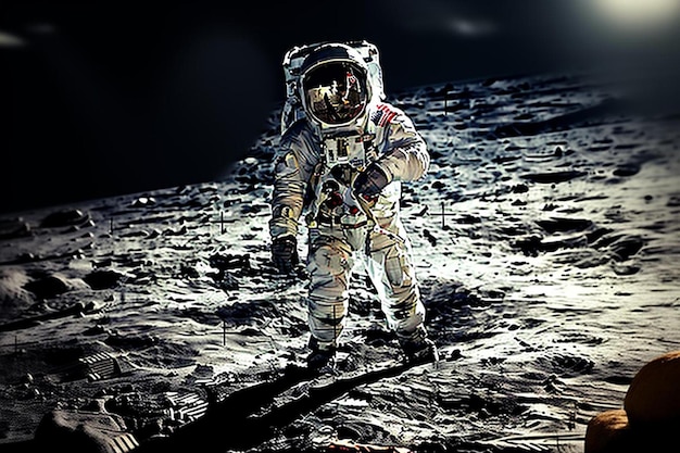 Foto ein astronaut auf dem mond mit dem mond im hintergrund