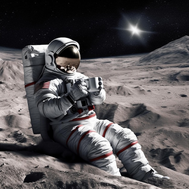 ein Astronaut auf dem Mond mit dem Mond im Hintergrund.