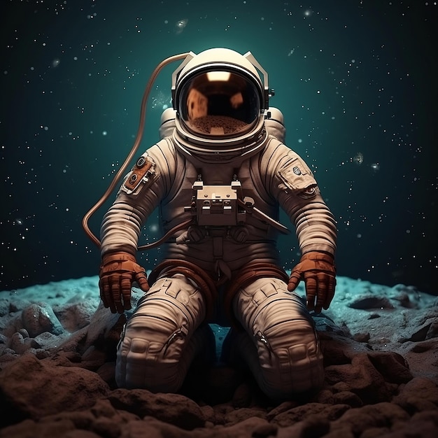 Ein Astronaut auf dem Mond mit grünem Hintergrund.