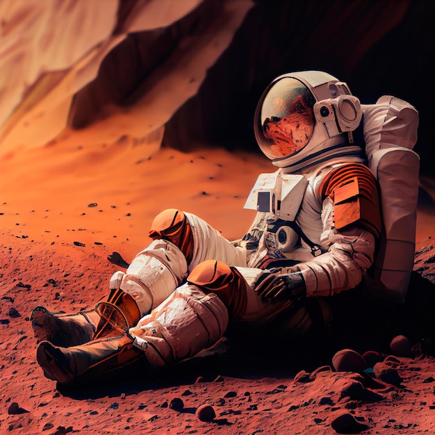 Ein Astronaut auf einem fremden Planeten Ein Hightech-Astronaut aus der Zukunft