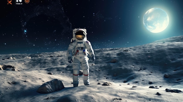 Ein Astronaut erkundet während einer Mondmission die Mondoberfläche