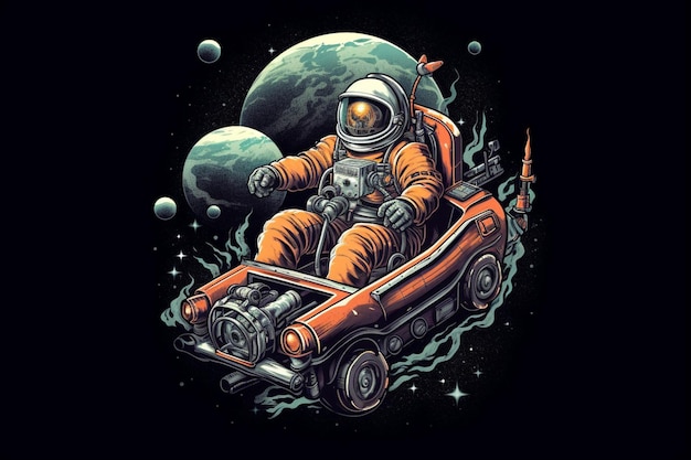 Foto ein astronaut fährt ein auto mit planeten im hintergrund.