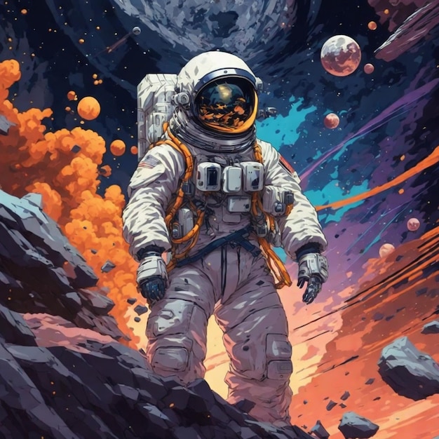 Ein Astronaut im abstrakten Hintergrund