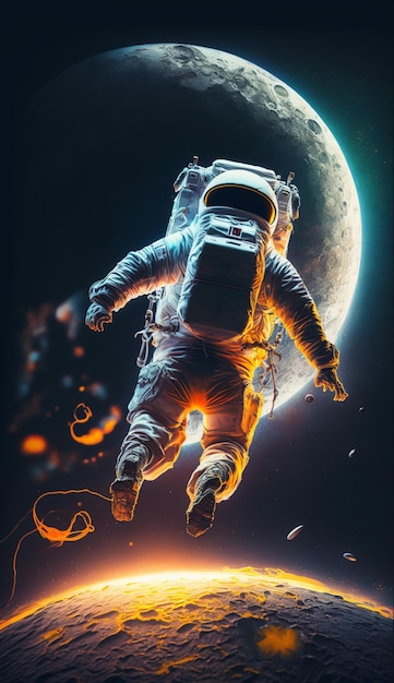 Ein Astronaut im Weltraum mit dem Mond im Hintergrund.