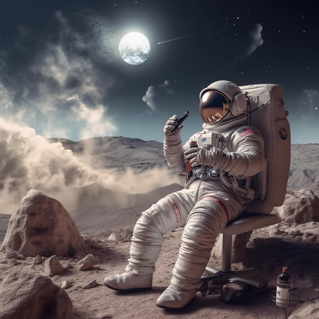 ein Astronaut im Weltraum mit einem Mond im Hintergrund.