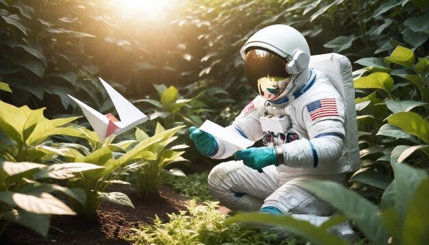 Foto ein astronaut in einem astronauten-raumanzug trägt einen raumanzug und handschuhe