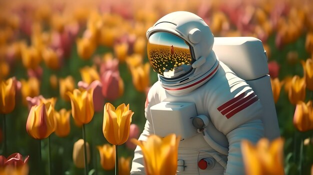 Ein Astronaut in einem Blumenfeld Generative KI