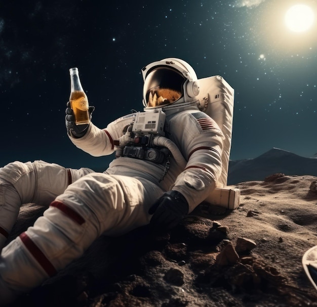 Ein Astronaut trinkt etwas Bier auf dem Planeten Generative AI