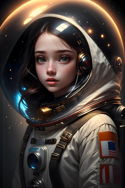 Ein Astronauten-Mädchen im Raumanzug im Weltraum Hintergrund Science-Fiction-Tapetenillustration