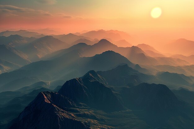 Ein atemberaubender Blick auf die Berge bei Sonnenaufgang