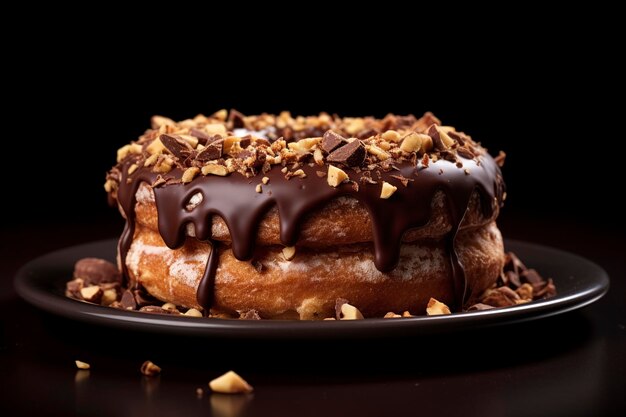 Ein atemberaubender Blick auf einen Schokoladen-Hasselnuss-Donut