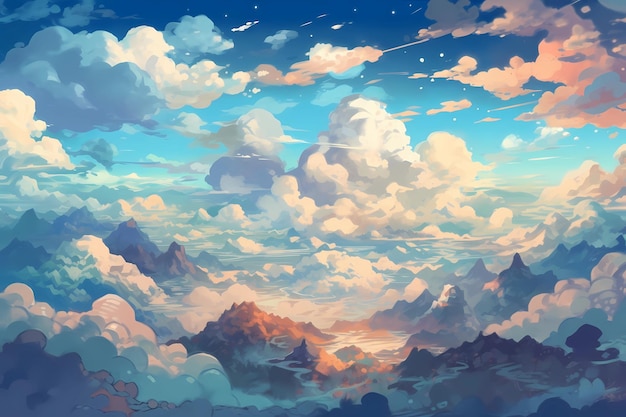 Ein atemberaubender Himmel mit Wolken in einem digitalen Gemälde Generative KI