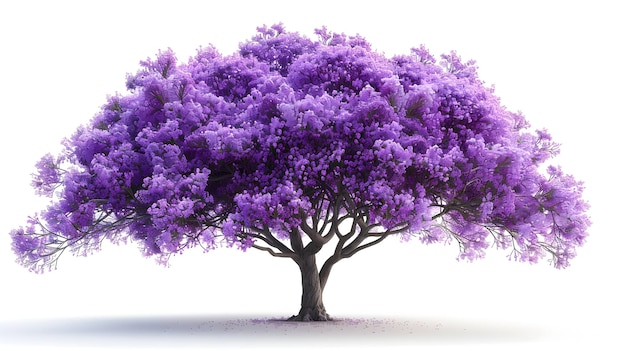 Foto ein atemberaubender jacaranda-baum, der auf einem weißen hintergrund isoliert ist und lebendige lila blüten und delikate