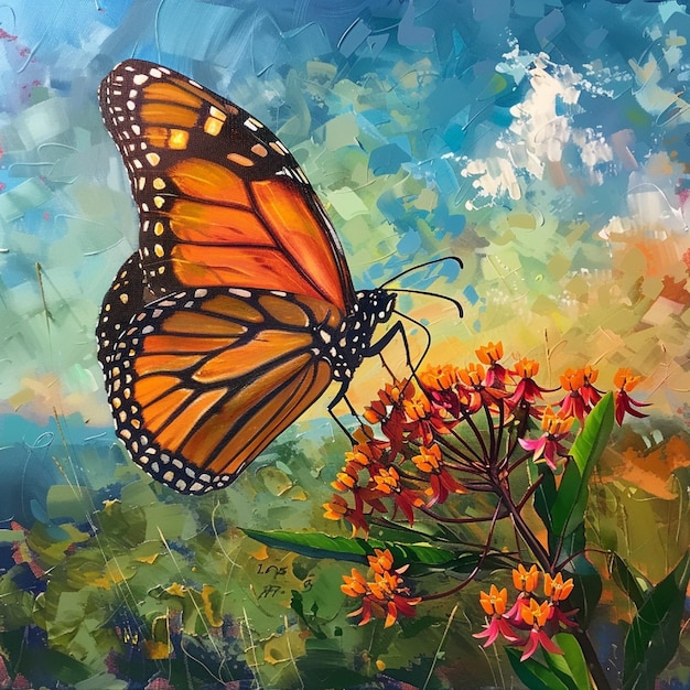 Ein atemberaubender Monarchen-Schmetterling ruht auf einem Milkweed