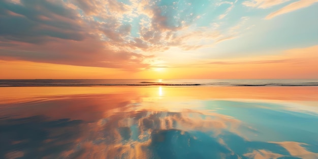 Ein atemberaubender Sonnenuntergang am Strand malt einen ruhigen Himmel in warmen Farben Konzept Sonnenuntergänge Strände Serenität Warme Farben Natur