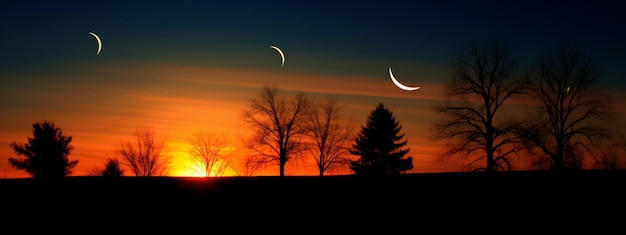 Ein atemberaubender Sonnenuntergang mit Mond und Venus am Himmel