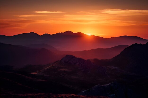 Foto ein atemberaubender sonnenuntergang über einer bergkette