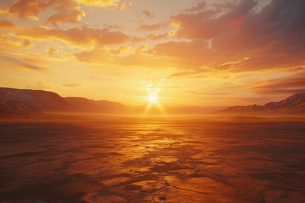 Ein atemberaubender Sonnenuntergang über einer Wüstenlandschaft