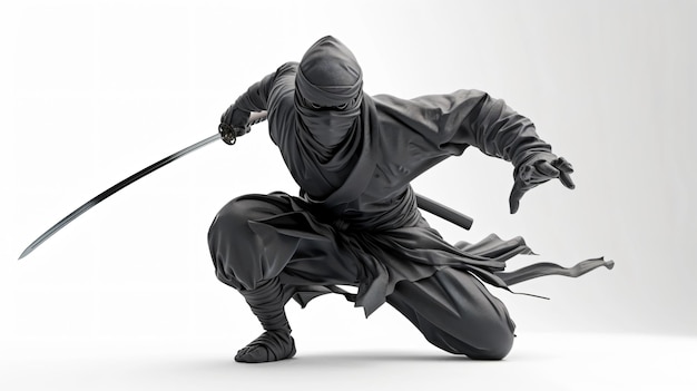 Ein atemberaubendes 3D-Rendering eines stealthy Ninja bereit für die Aktion Mit tadellosen Details und atemberaubenden visuellen Effekten dieses Kunstwerk fängt die Essenz des Geheimnisses und Meisterschaft der Ninja Sta