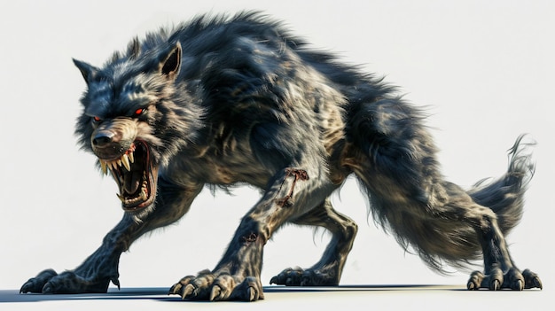 Foto ein atemberaubendes 3d-rendering eines wilden und ungezähmten werwolfs, gefangen genommen in außergewöhnlichen details. dieses fesselnde kunstwerk zeigt die mythische kreatur in einem super-realistischen stil mit jedem st