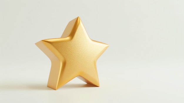 Ein atemberaubendes 3D-Rendering mit einem goldenen Stern-Symbol zeichnet sich vor einem scharfen weißen Hintergrund aus, der Eleganz und Brillanz ausstrahlt. Perfekt, um jedem Projekt oder Design einen Hauch von Raffinesse hinzuzufügen