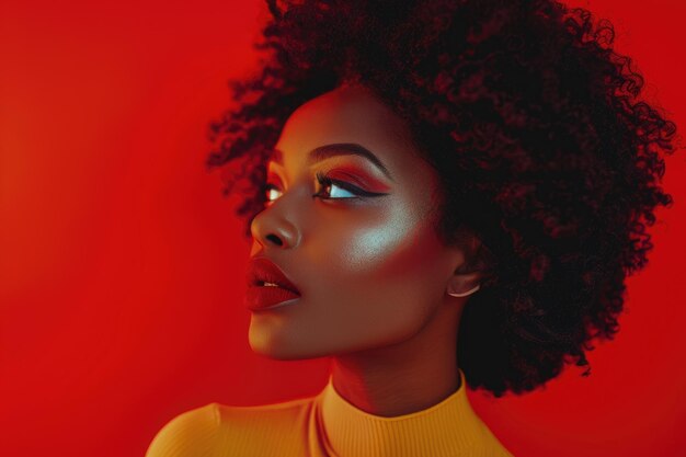 Ein atemberaubendes afroamerikanisches Model posiert bei einem glamourösen Modenshoot