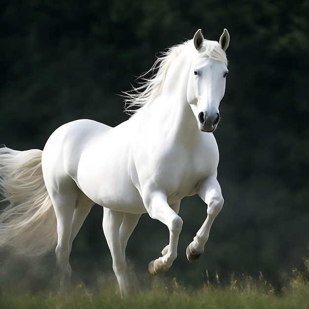 Ein atemberaubendes Bild eines Pferdes in Bewegung auf Gras-generativer KI-Technologie