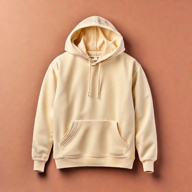 Foto ein atemberaubendes cremefarben-hoodie-mockup-sweatshirt mit isolierter tasche auf farbigem hintergrund