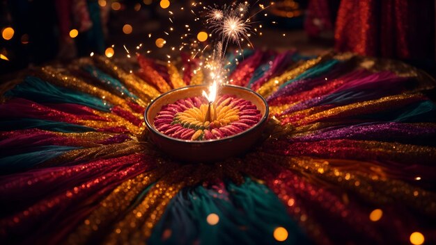 Ein atemberaubendes Diwali-Feuerwerk, das in einem Spektrum lebendiger Farben erstrahlt