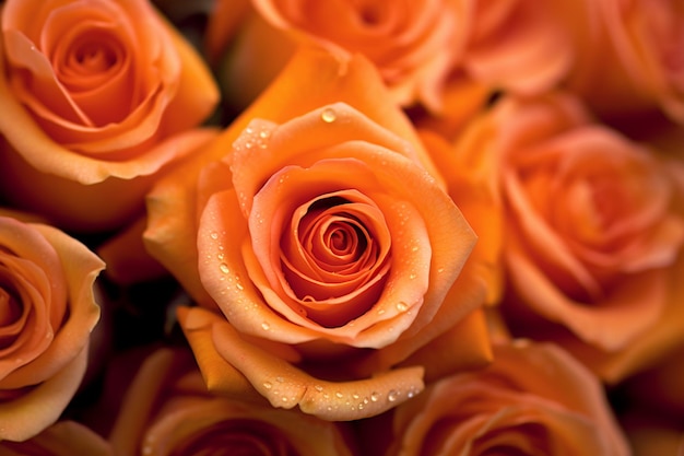 Ein atemberaubendes Foto, das die lebendige Schönheit üppiger orangefarbener Rosenblüten zeigt, die von der KI generiert wurden