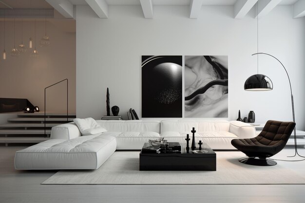 Ein atemberaubendes minimalistisches Wohnzimmer-Interieur