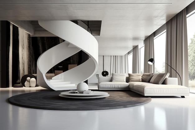 Ein atemberaubendes minimalistisches Wohnzimmer-Interieur