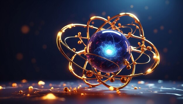 Ein Atom mit glühenden Elektronen und einem Kern Atomenergie und wissenschaftliches Konzept