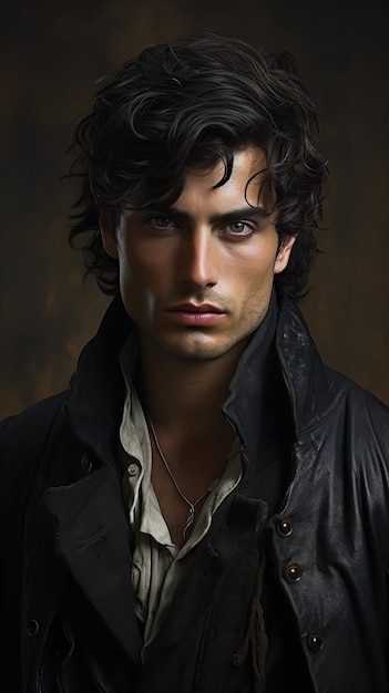 Foto ein attraktiver junger mann, gekleidet im western-cowboy-stil, sieht auf dunkler kulisse cool aus.