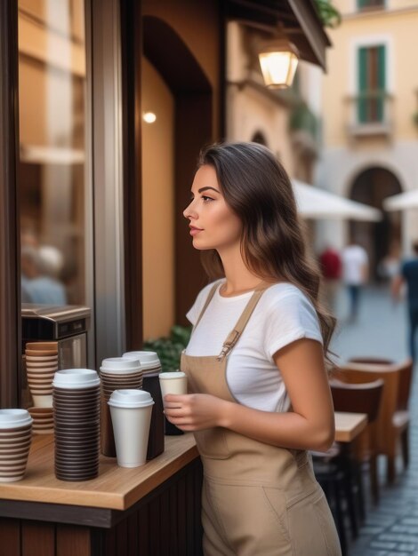 ein attraktives junges Mädchen in einem Kaffeehaus