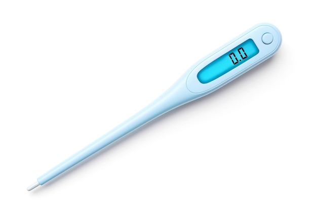 Ein auf weißem Hintergrund isoliertes digitales Thermometer misst genau die Körpertemperatur, einen wichtigen Gesundheitsindikator