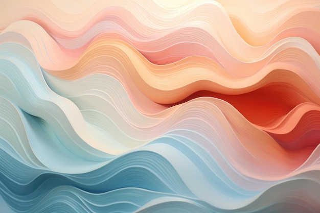 Ein auffälliger abstrakter Hintergrund mit wellenförmigen Formen in verschiedenen Farben und Größen. Wellen aus Pastelltönen, die sanft ineinander übergehen. KI-generiert