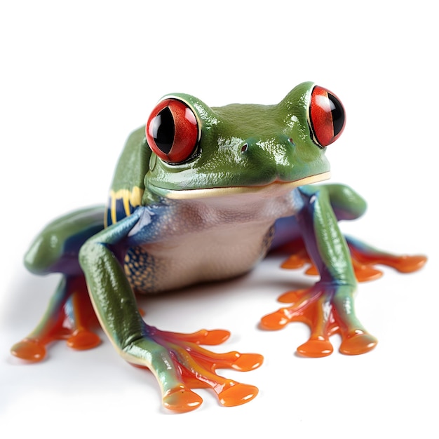 Foto ein auffallendes porträt eines rotäugigen baumfrosches mit leuchtenden farben