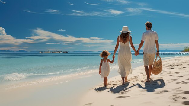 Ein aufregender glücklicher Familienurlaub am Strand eine Familie mit Kindern, die die Sonne und den Sand genießen