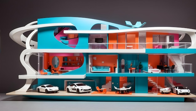 Ein aufwändiges futuristisches, modernes Puppenhaus-Design wurde von der KI erstellt