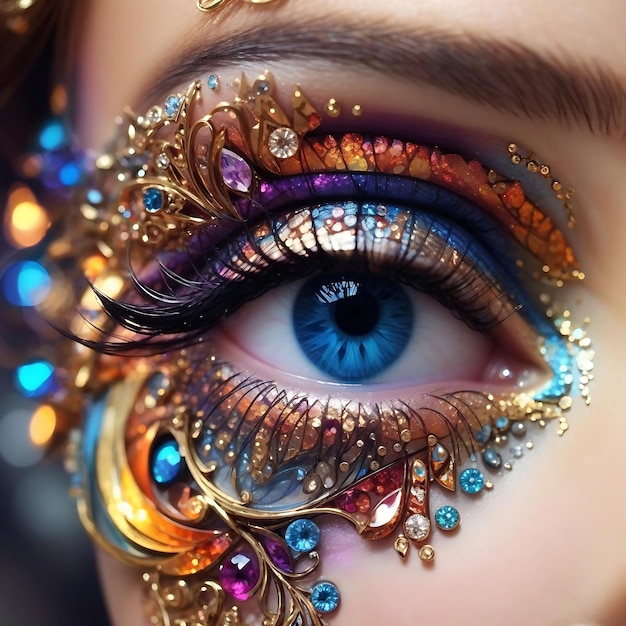 Ein Augen-Make-up, wunderschöne, farbenfrohe, magische Fantasie, hübsche KI generiert