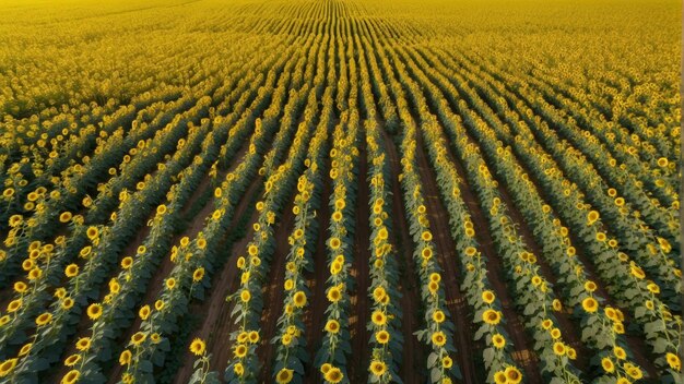 Ein ausgedehntes Sonnenblumenfeld unter einem klaren Himmel, das natürliche Lebendigkeit darstellt