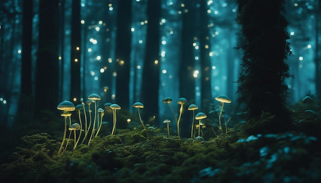 Ein außerirdischer Wald mit biolumineszierender Flora