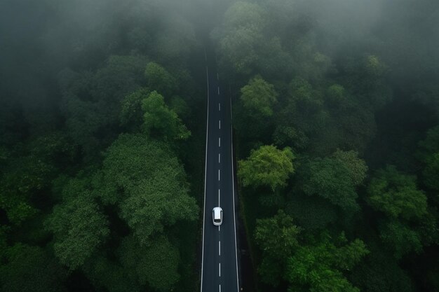 Ein Auto auf einer Straße im Wald