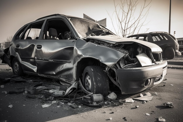 Foto ein auto, das bei einem unfall beschädigt wurde