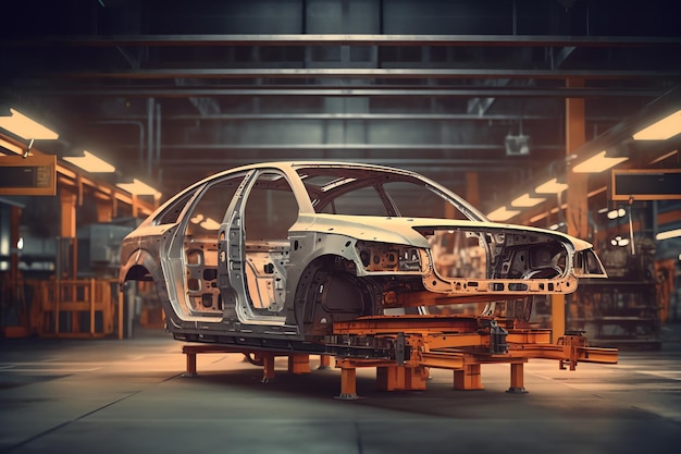 Ein Auto in einer Fabrik mit offener Tür und dem Wort BMW darauf.