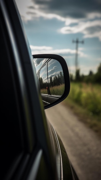 Ein Auto mit einem Spiegel, auf dem „das Wort“ steht.