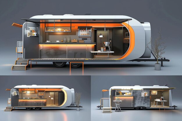 Ein Auto mit Essen in einem futuristischen Design Das Konzept der zukünftigen 3D-Illustration