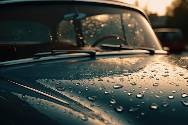 Foto ein auto mit regentropfen auf der windschutzscheibe